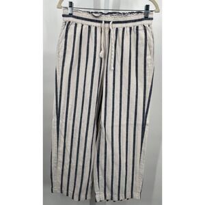 J Crew Women's Wide Leg White/Navy Striped Linen/Cotton Blend Pants size 6 - EUC